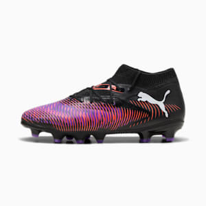 Chaussures de soccer à crampons pour terrain ferme/terrain artificiel FUTURE 8 PRO Enfant et adolescent, PUMA Black-PUMA White-Glowing Red, extralarge
